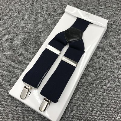 Pure Color Braces Polyester Mens Trouser Braces 3.5cm Solid Leather Suspenders