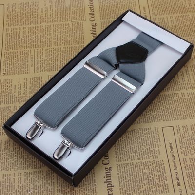 Pure Color Braces Polyester Mens Trouser Braces 3.5cm Solid Leather Suspenders